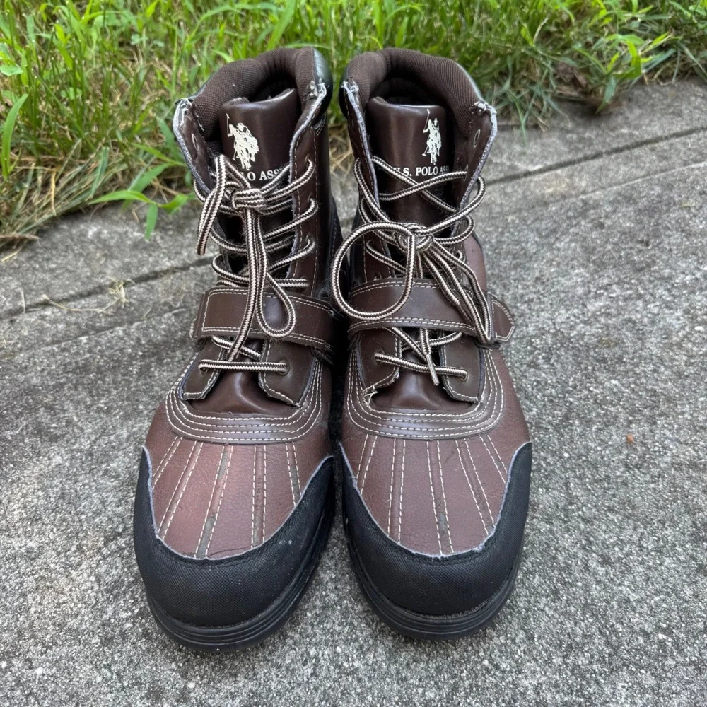 U.S. Polo Assn Duck Boots Mens 11 Brown Black Lace Up Buckle 21767101B-MENS